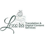 Lexora Translation & Digital Content Services logo with open book and globe icon.