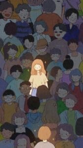 Illustration of one illuminated person standing out from a dark, crowded group, symbolizing how to build a remarkable brand that is impossible to ignore in 2026.